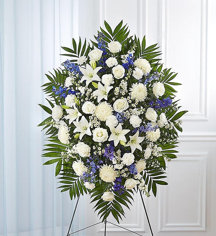 Blue &amp; White Funeral Standing Spray