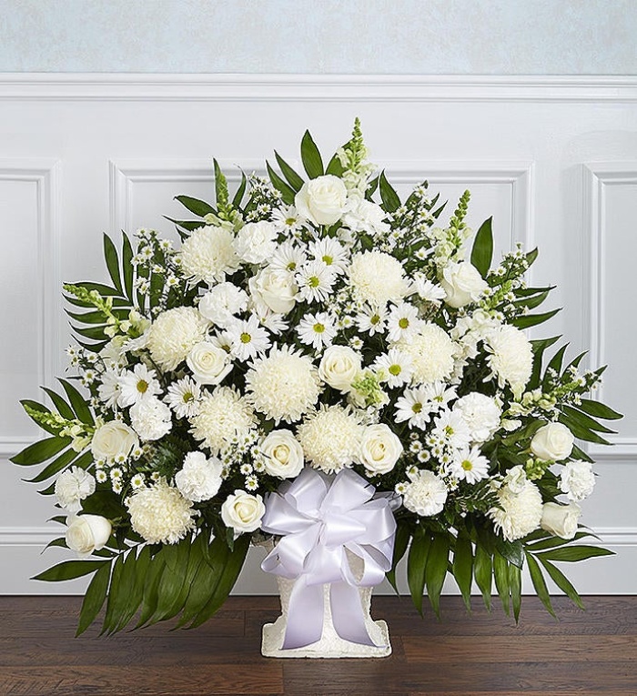 Heartfelt Tribute&trade; White Floor Basket Arrangement