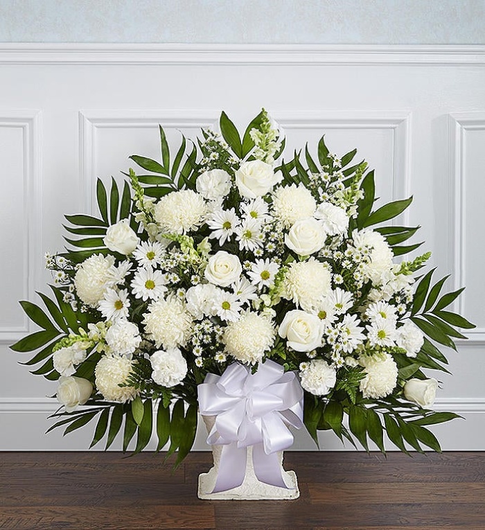 Heartfelt Tribute&trade; White Floor Basket Arrangement