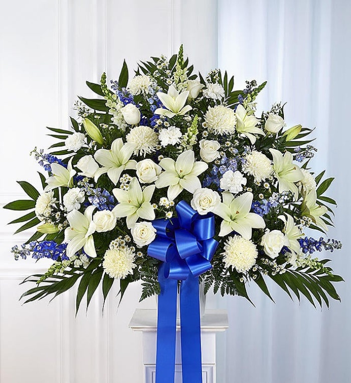 Heartfelt Sympathies Blue &amp; White Funeral Standing Basket