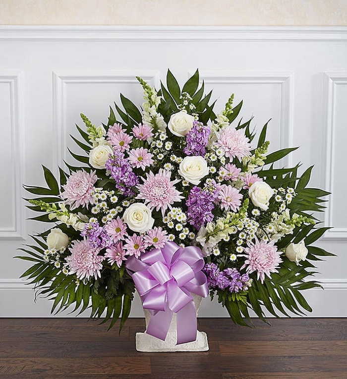 Heartfelt Tribute&trade; Lavender &amp; White Floor Basket Arran